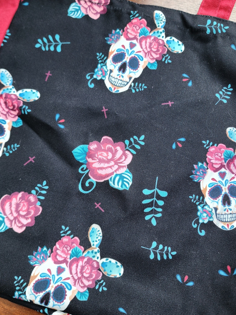 Dia De Los Muertos Floral Sugar Skull Canvas Tote Bag Day Of The Dead